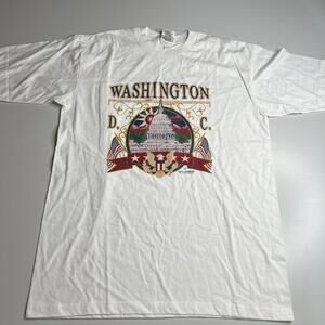 Vtg 90s Washington DC T Shirt Capitol Eagle USA Souvenir Graphic White Tee Men’s